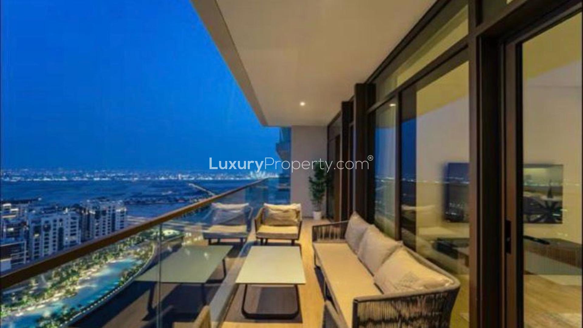 High-floor apartment with lagoon view at night, Palace Residences, Dubai Creek Harbour