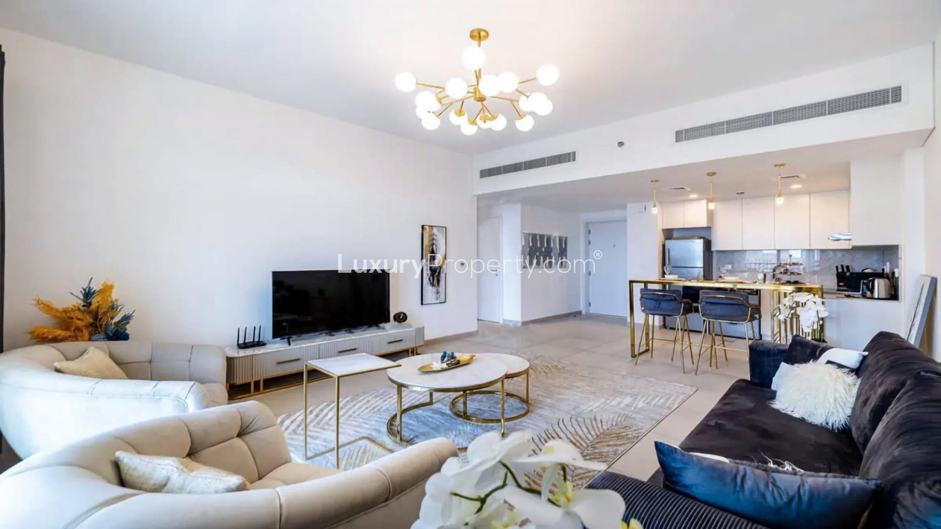 Luxurious living room in 1-bedroom apartment, Madinat Jumeirah Living, Dubai, modern decor