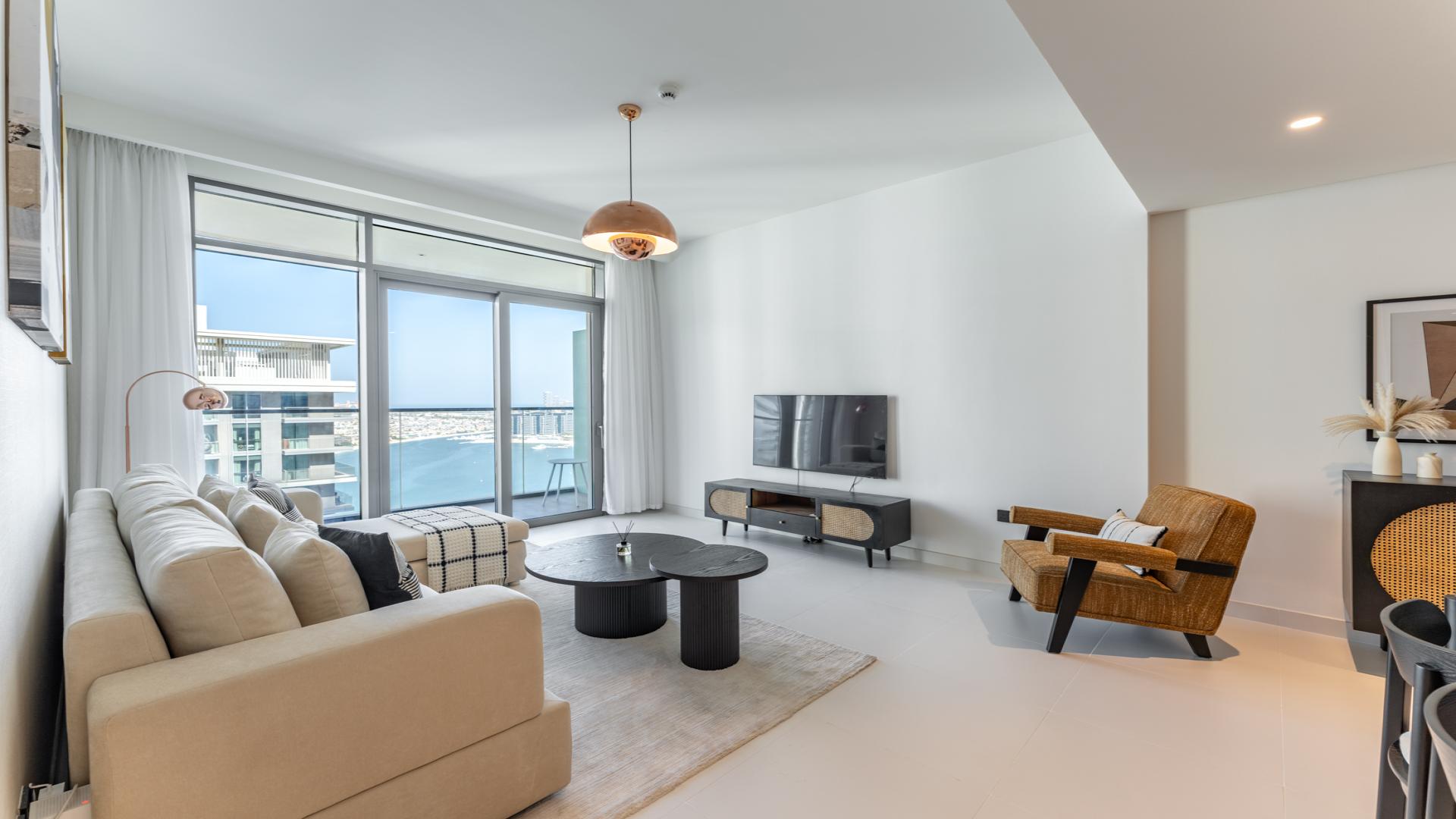 Furnished 1-bedroom apartment interior in Marina Vista, Emaar Beachfront, Dubai Harbour rental