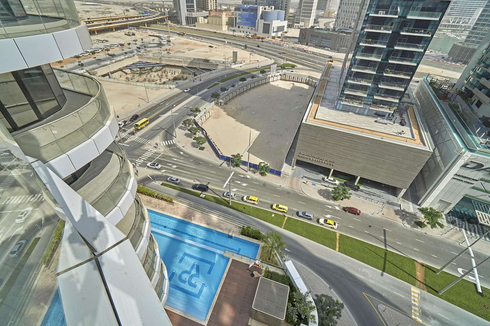 Balcony view from RP Heights apartment in Downtown Dubai, showcasing modern skyscrapers
