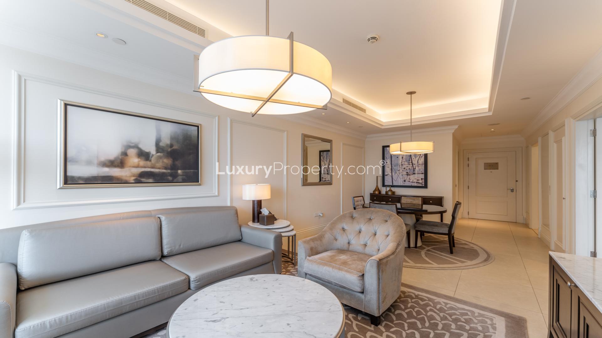 View of Downtown Dubai skyline from Kempinski Boulevard apartment balcony