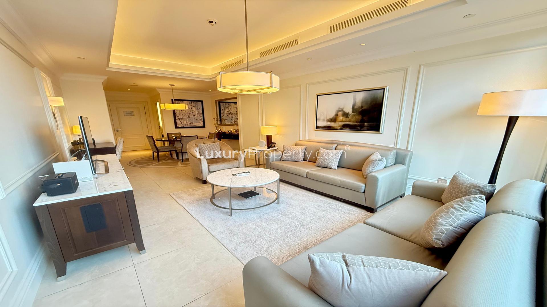 Luxurious living room in fully furnished 1-bed apartment, Kempinski BLVD, Downtown Dubai