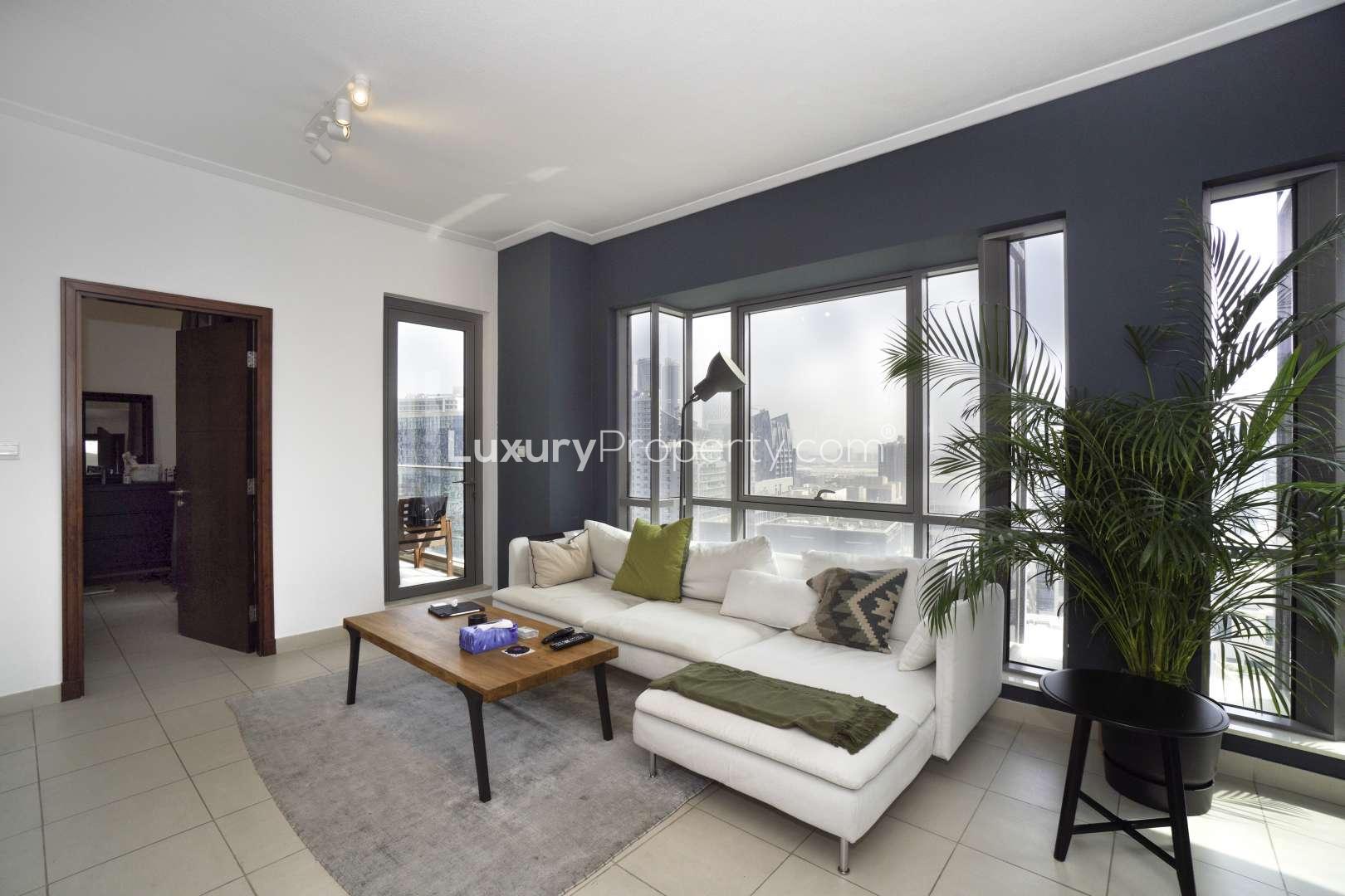 Aerial view of Downtown Dubai skyline near South Ridge apartment for rent