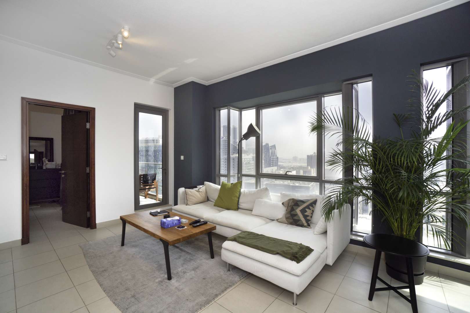 Aerial view of Downtown Dubai skyline near South Ridge apartment for rent