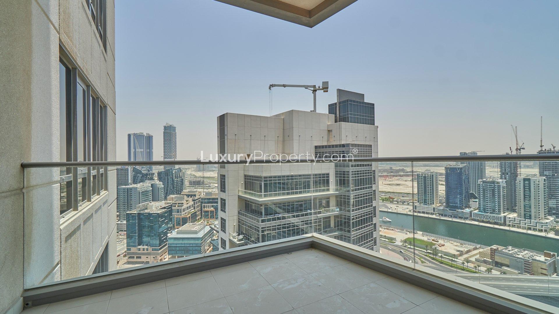 Balcony view from one-bedroom apartment in South Ridge, Downtown Dubai overlooking cityscape