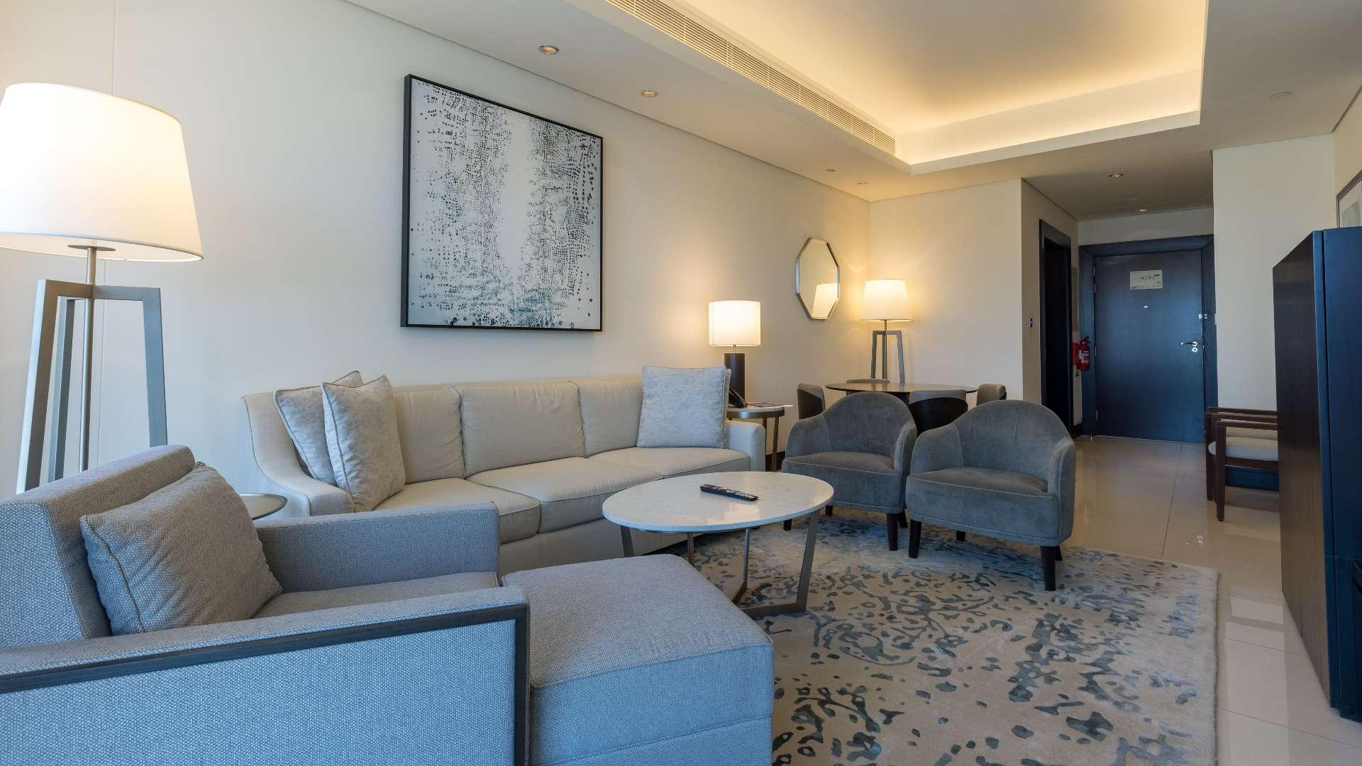 Fully furnished living room with downtown views in Burj Lake Hotel, Downtown Dubai apartment