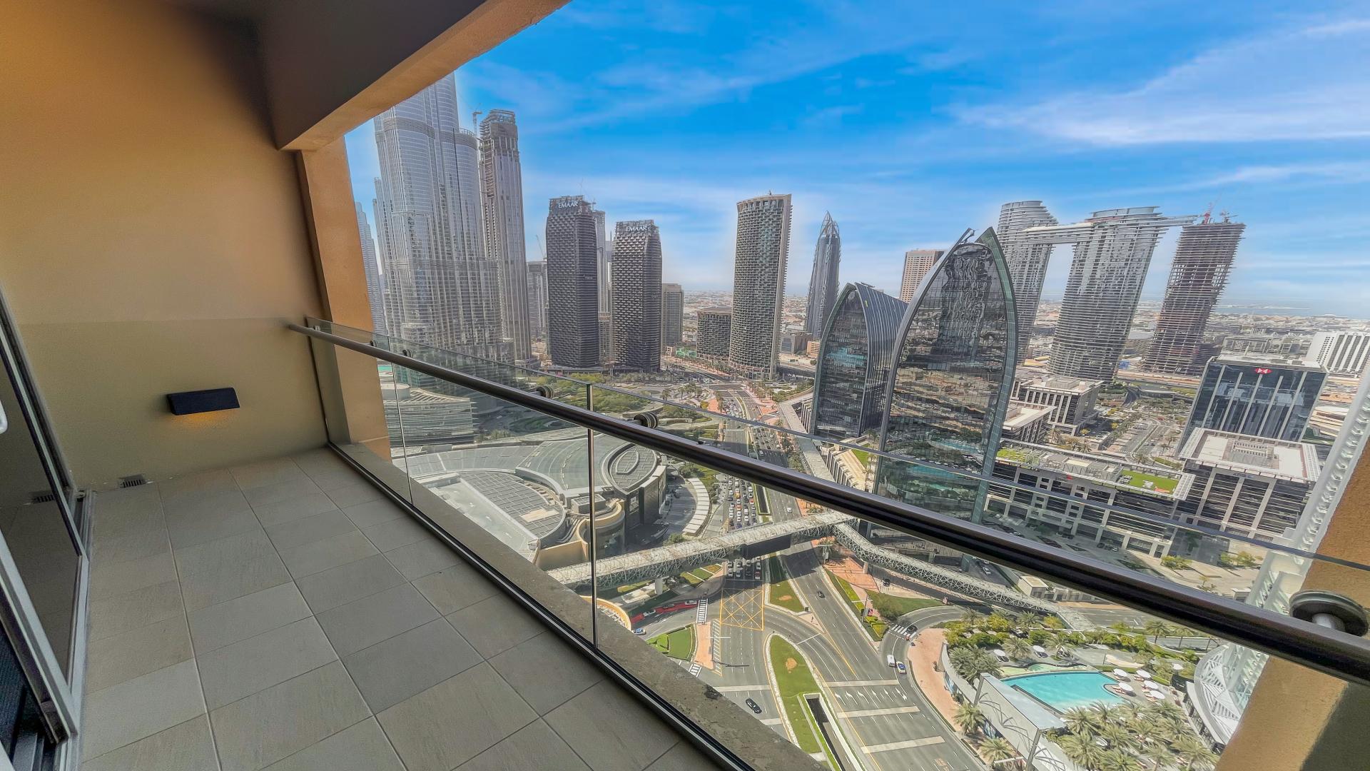 Luxurious studio apartment interior with city view in Address Dubai Mall, Downtown Dubai