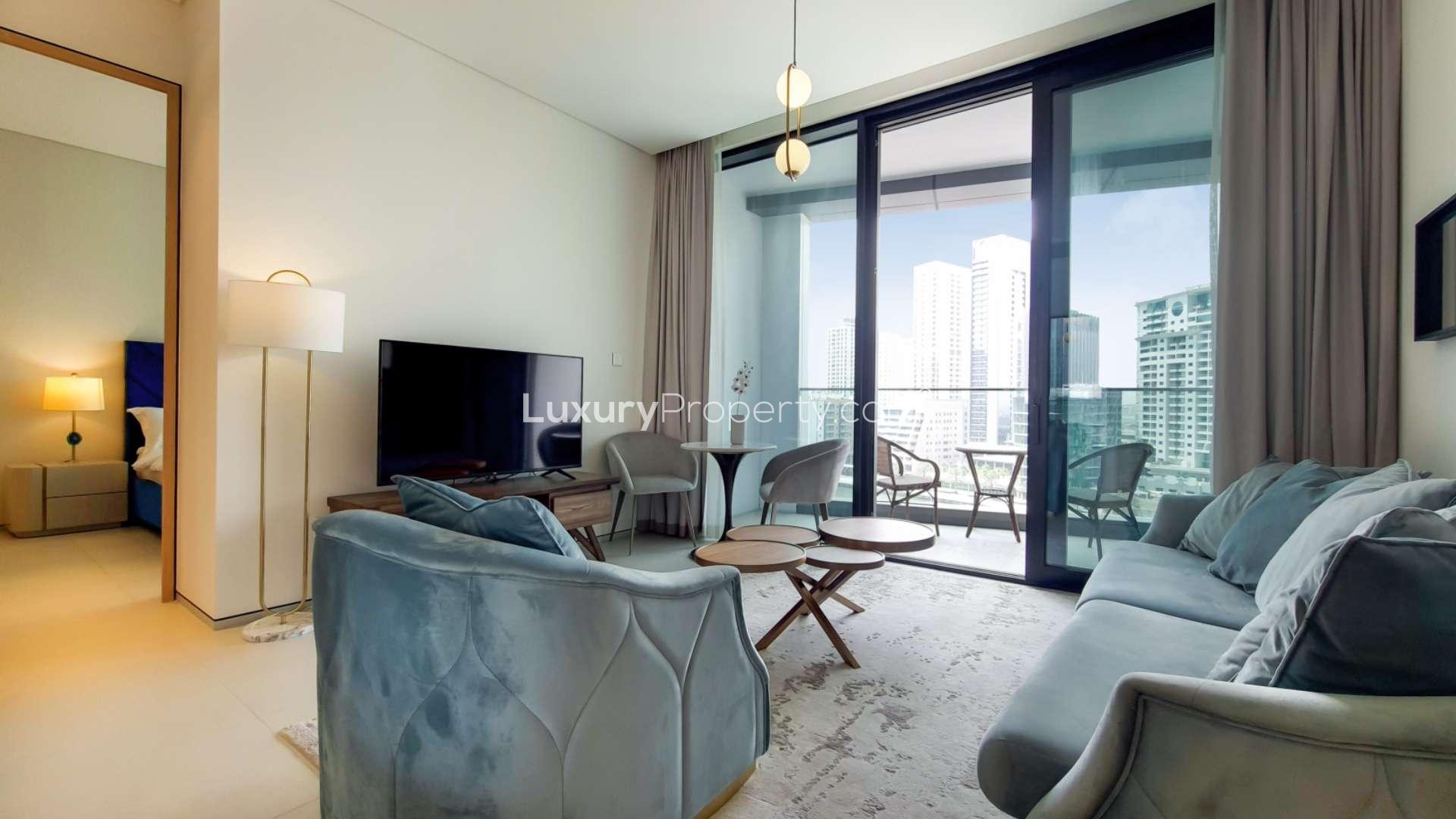 "Balcony view of marina from furnished apartment at The Address Jumeirah Resort, JBR.",Fully furnished apartment with marina views at The Address Jumeirah, Jumeirah Beach Residence