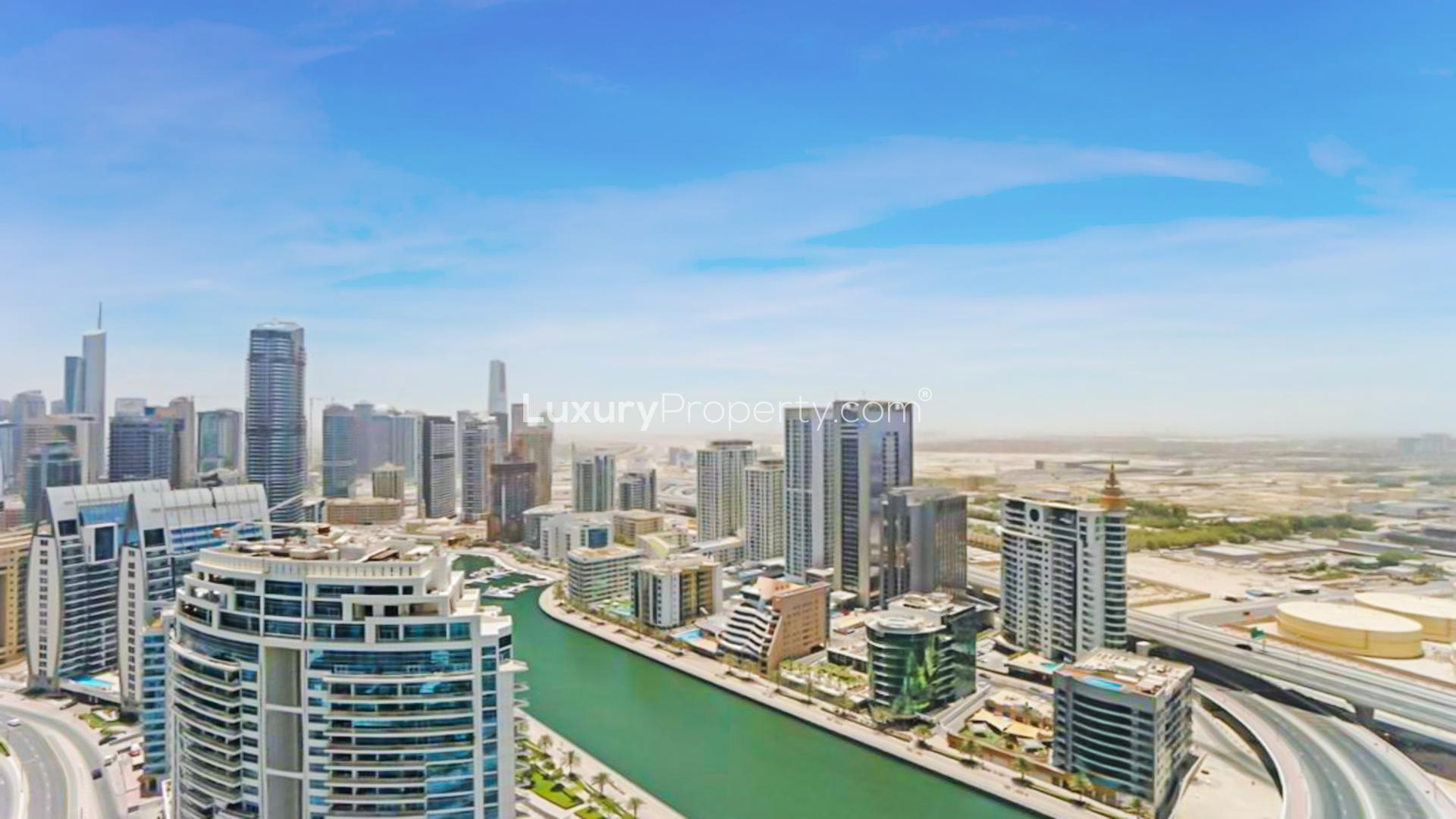 Luxury apartment living room with modern decor at The Address Jumeirah, Marina views