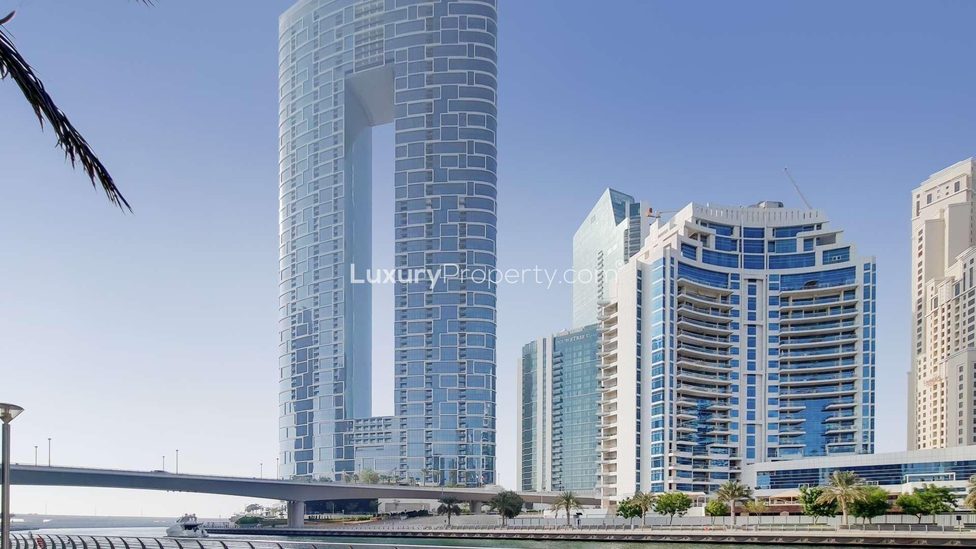 Serviced furnished apartment living room with city view in Jumeirah Beach Residence