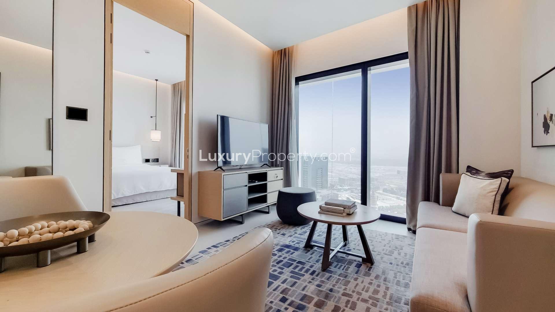 Serviced furnished apartment interior with modern decor, Jumeirah Beach Residence, for rent