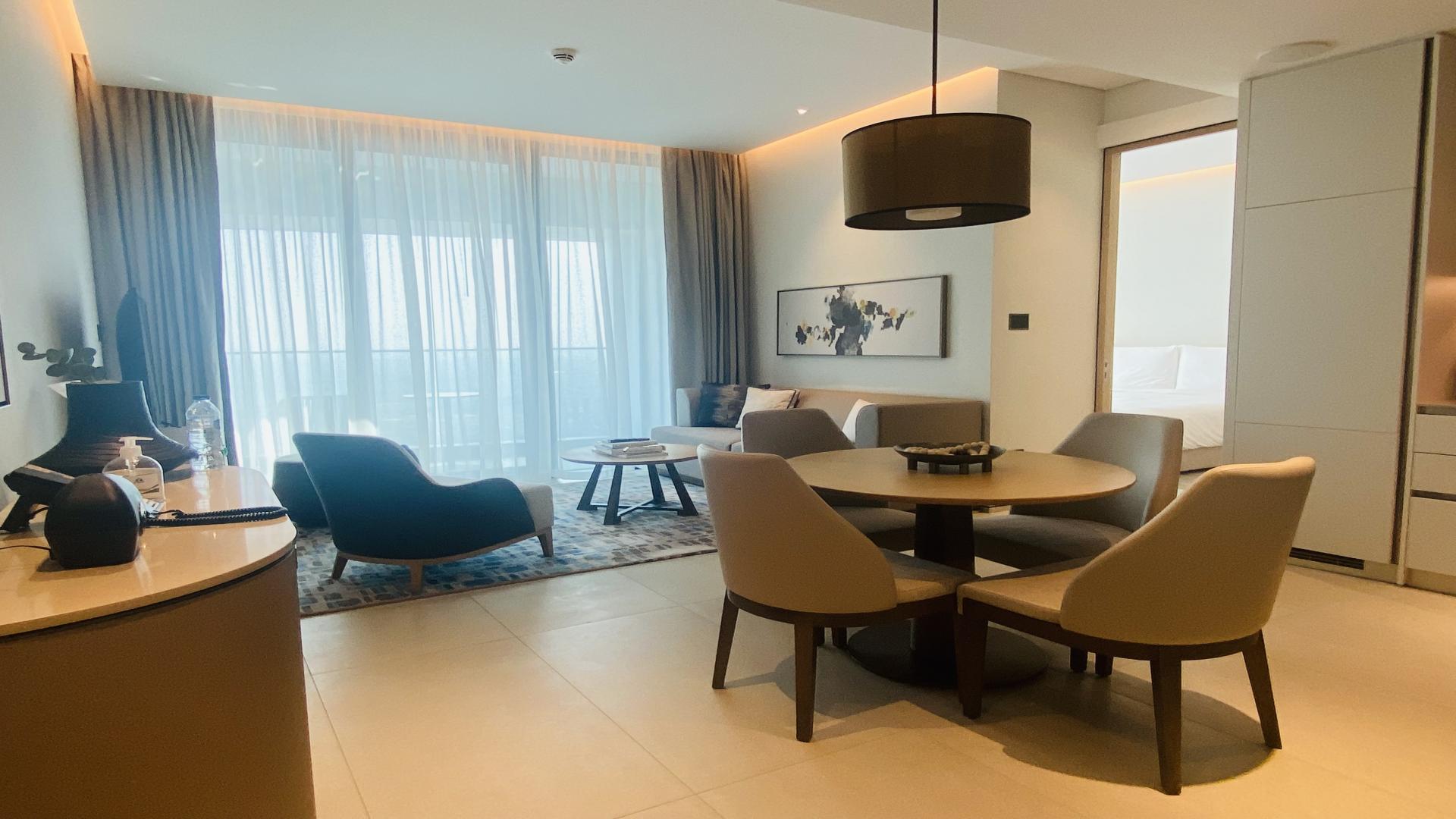 Furnished living room in one-bedroom apartment, The Address Jumeirah Resort, Jumeirah Beach Residence