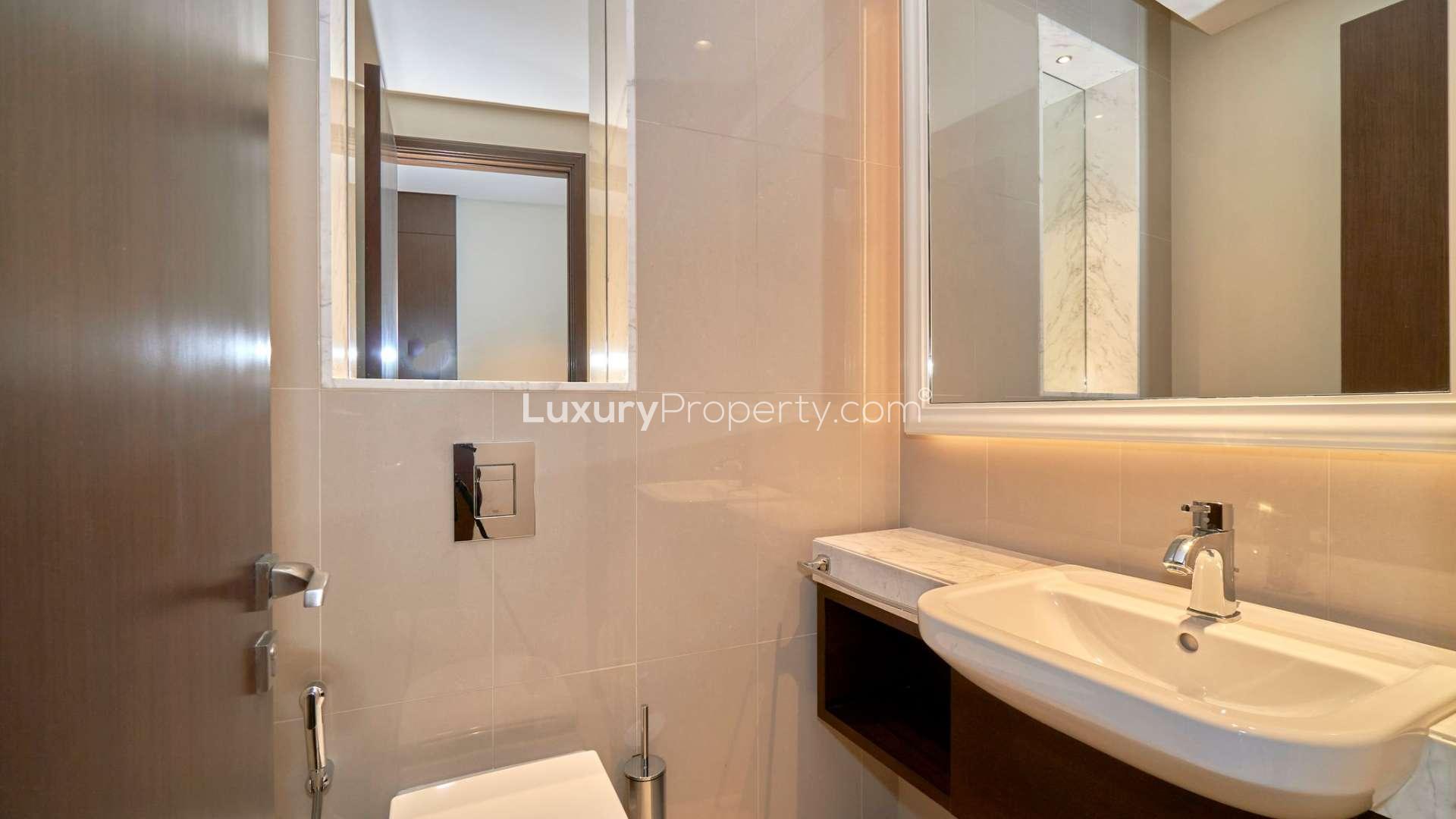 Modern bathroom in furnished one-bedroom apartment, The Address Residence Fountain Views, Downtown Dubai