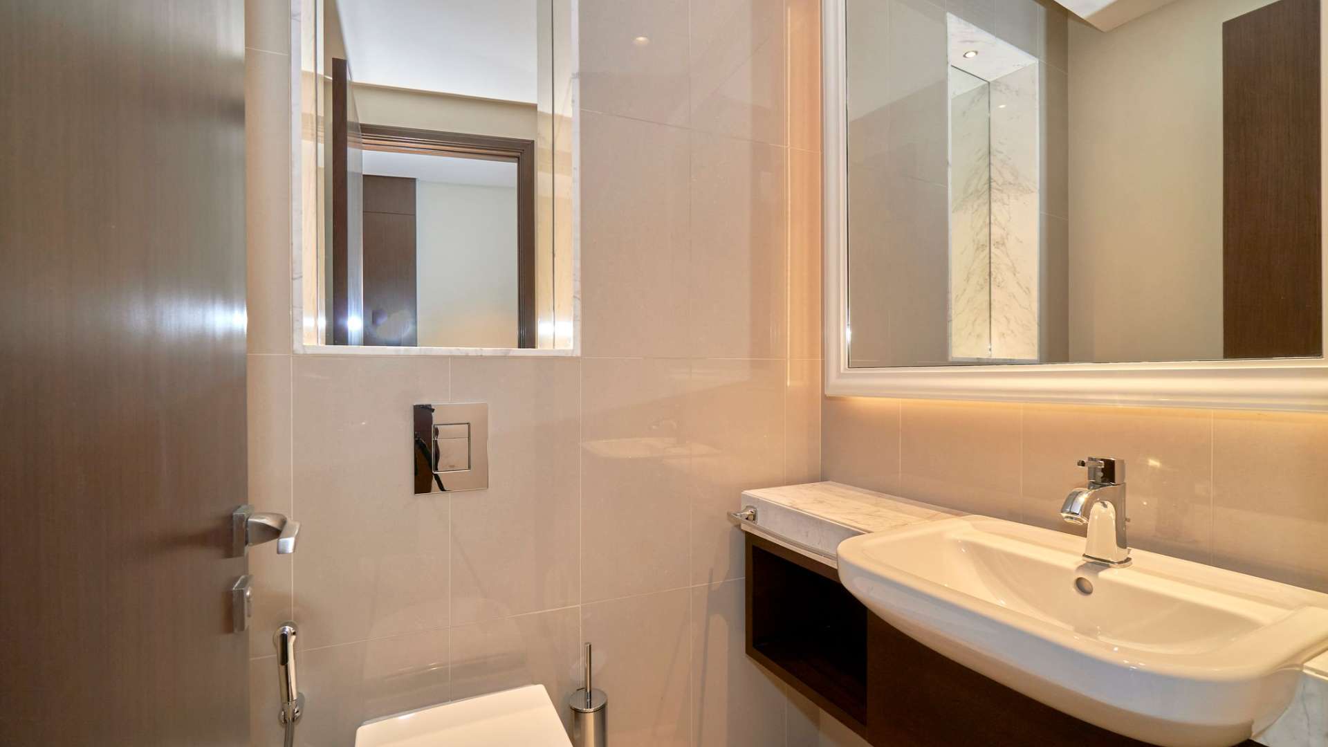 Modern bathroom in furnished one-bedroom apartment, The Address Residence Fountain Views, Downtown Dubai