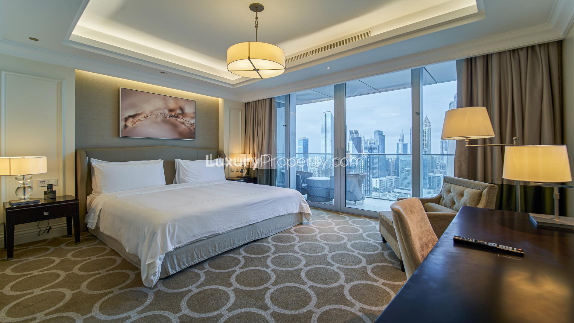 Modern kitchen in furnished one-bedroom apartment, Kempinski BLVD, Downtown Dubai, for rent