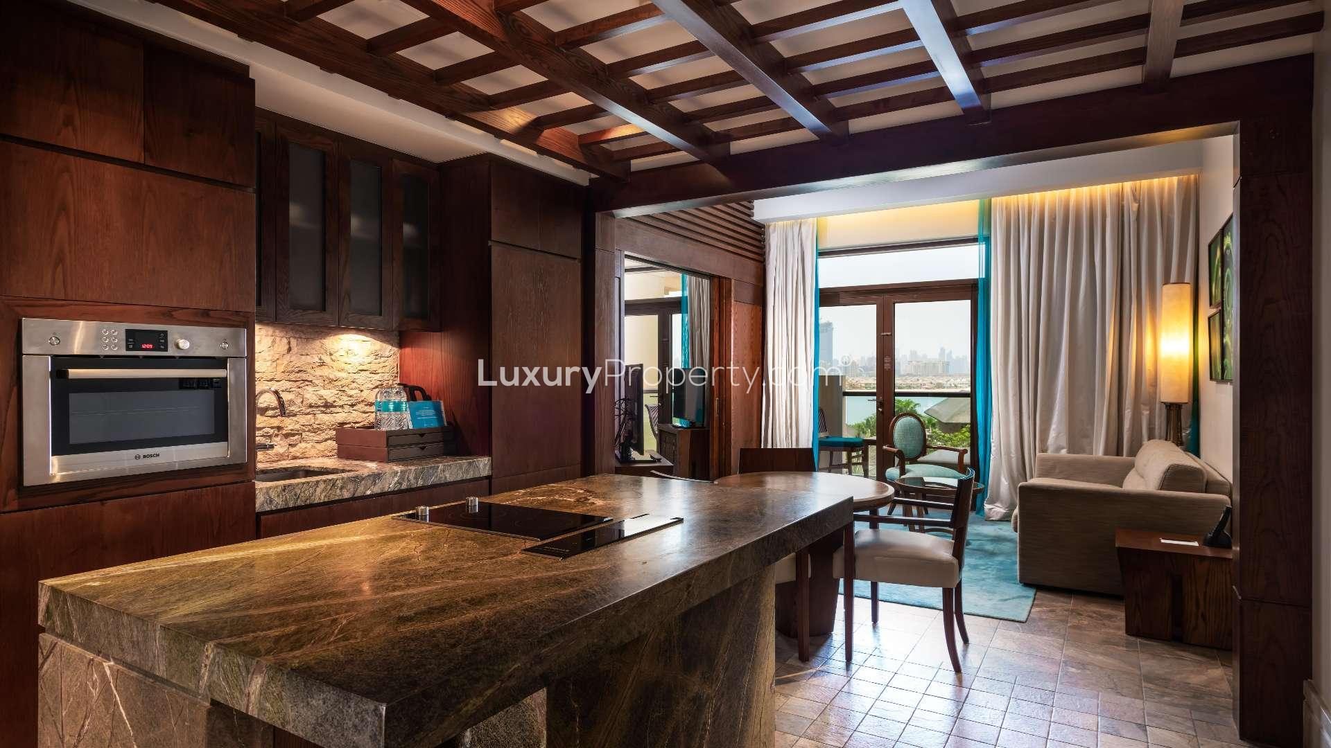 Serviced apartment with sea view at Sofitel, Palm Jumeirah, The Crescent, lush landscaping