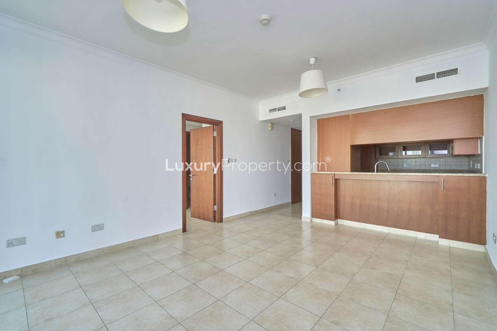 High-floor balcony view at The Fairways apartment in The Views, Dubai