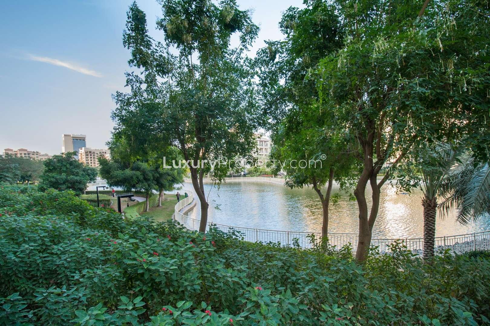 "Scenic canal view from 1-bedroom apartment in The Links East Tower, The Views.",Empty living room in 1-bedroom apartment, Links East Tower, The Views, available for rent