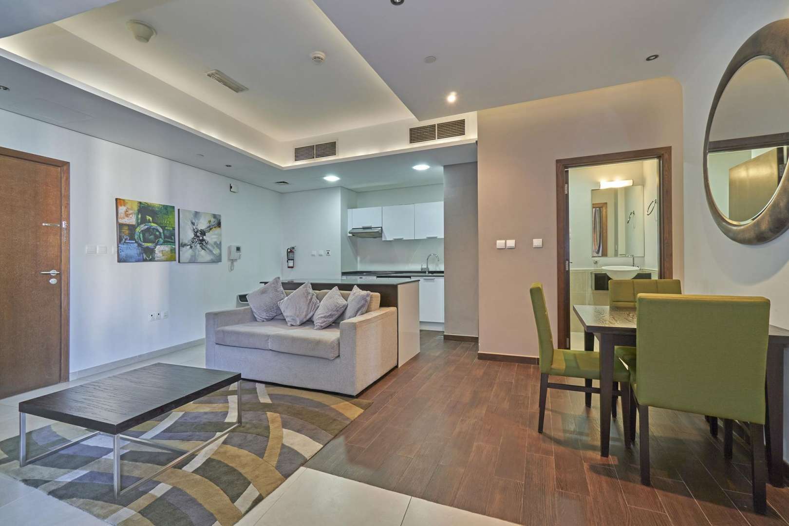 Modern bedroom in 1-bedroom apartment, The Matrix Tower, Dubai Sports City