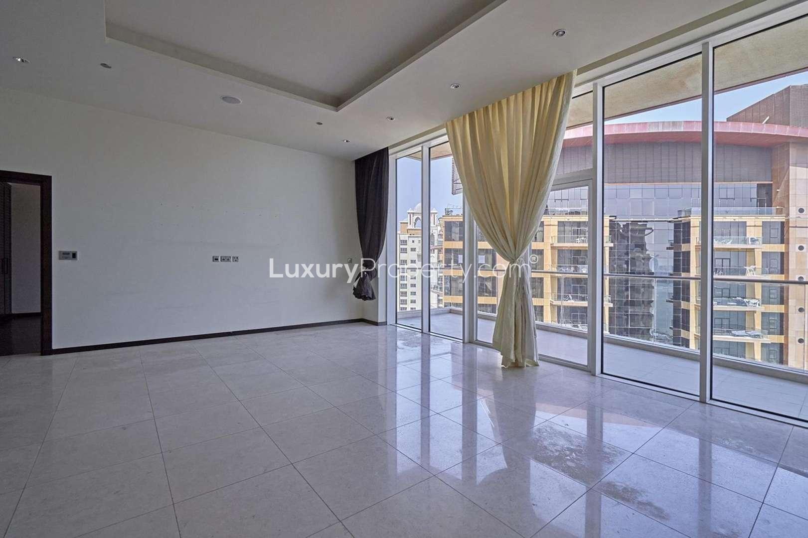 Balcony view from 1-bedroom apartment in Tiara Residences, Palm Jumeirah, for rent