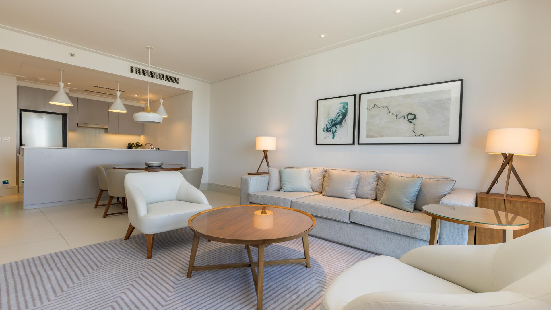 Luxurious furnished living room in Vida Residence Downtown Dubai apartment with city view