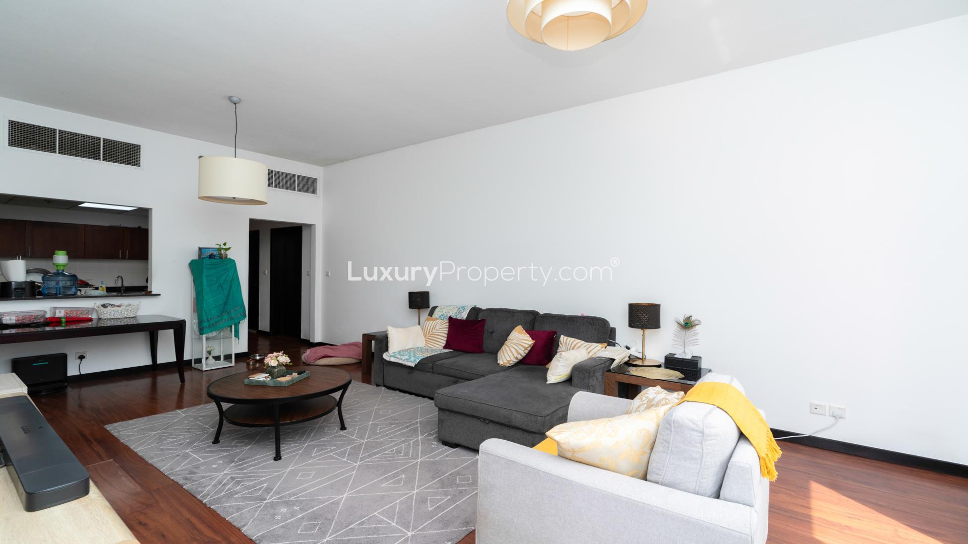 High-floor apartment living room in Green Lake Tower 2, JLT with modern decor and views