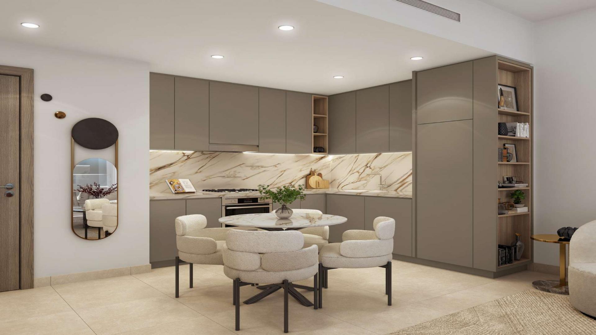 Modern living room in Business Bay apartment for sale, featuring stylish furniture and large windows