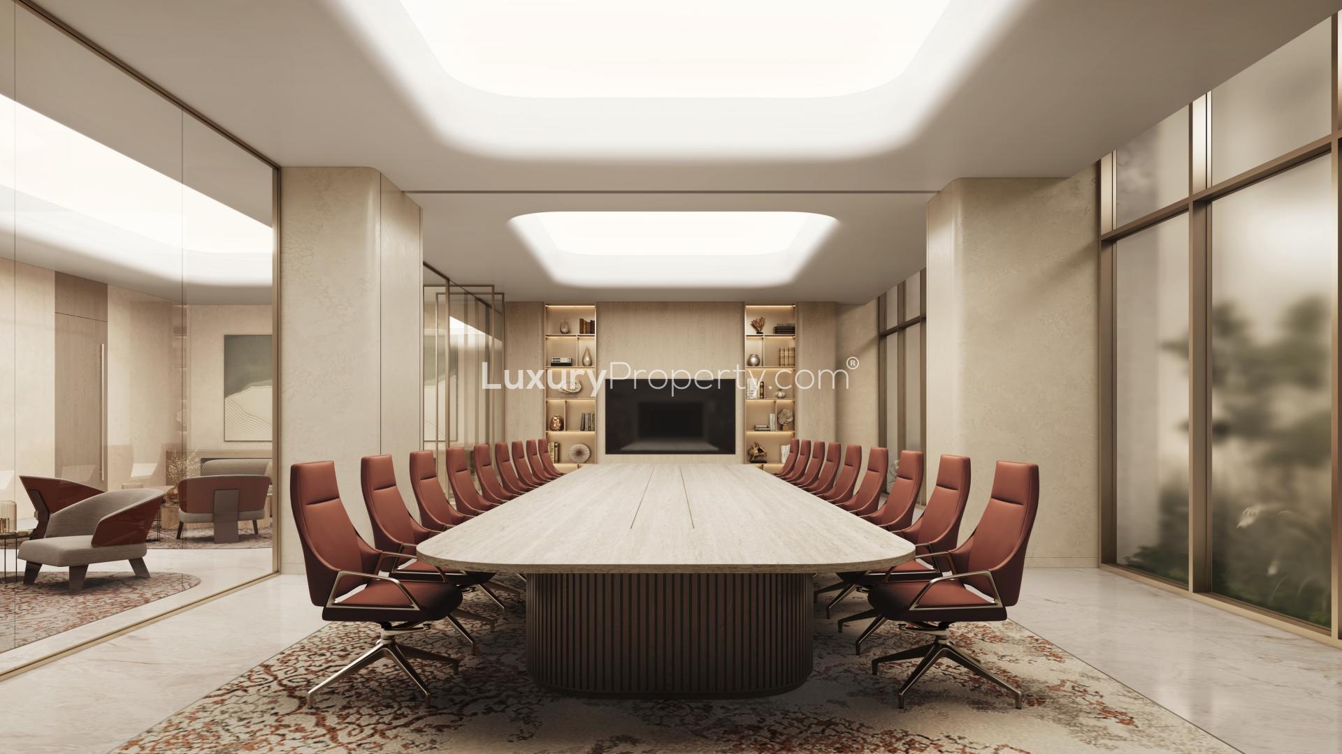 Luxurious lobby at Palm Beach Towers apartment, Palm Jumeirah, featuring modern decor and seating