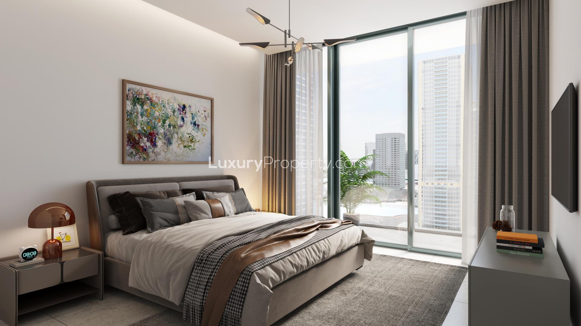 Modern living room in one-bed apartment, Sobha Verde, Jumeirah Lake Towers, for sale