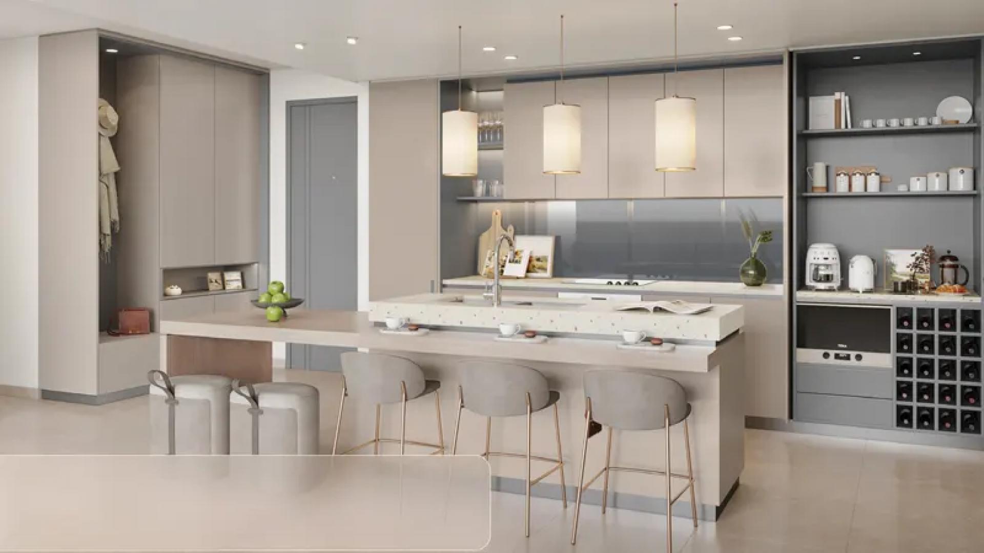 Modern living room in spacious Arjan apartment, featuring elegant decor and large windows