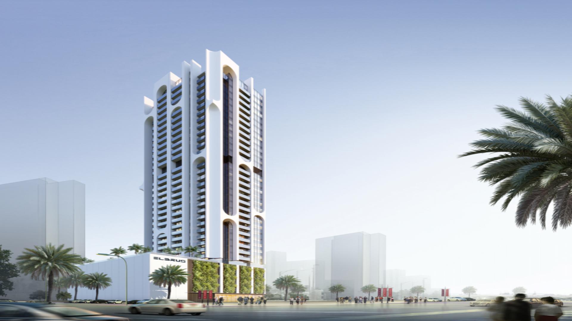 Modern living room in one-bed apartment, Elbrus Tower, Jumeirah Village Triangle for sale