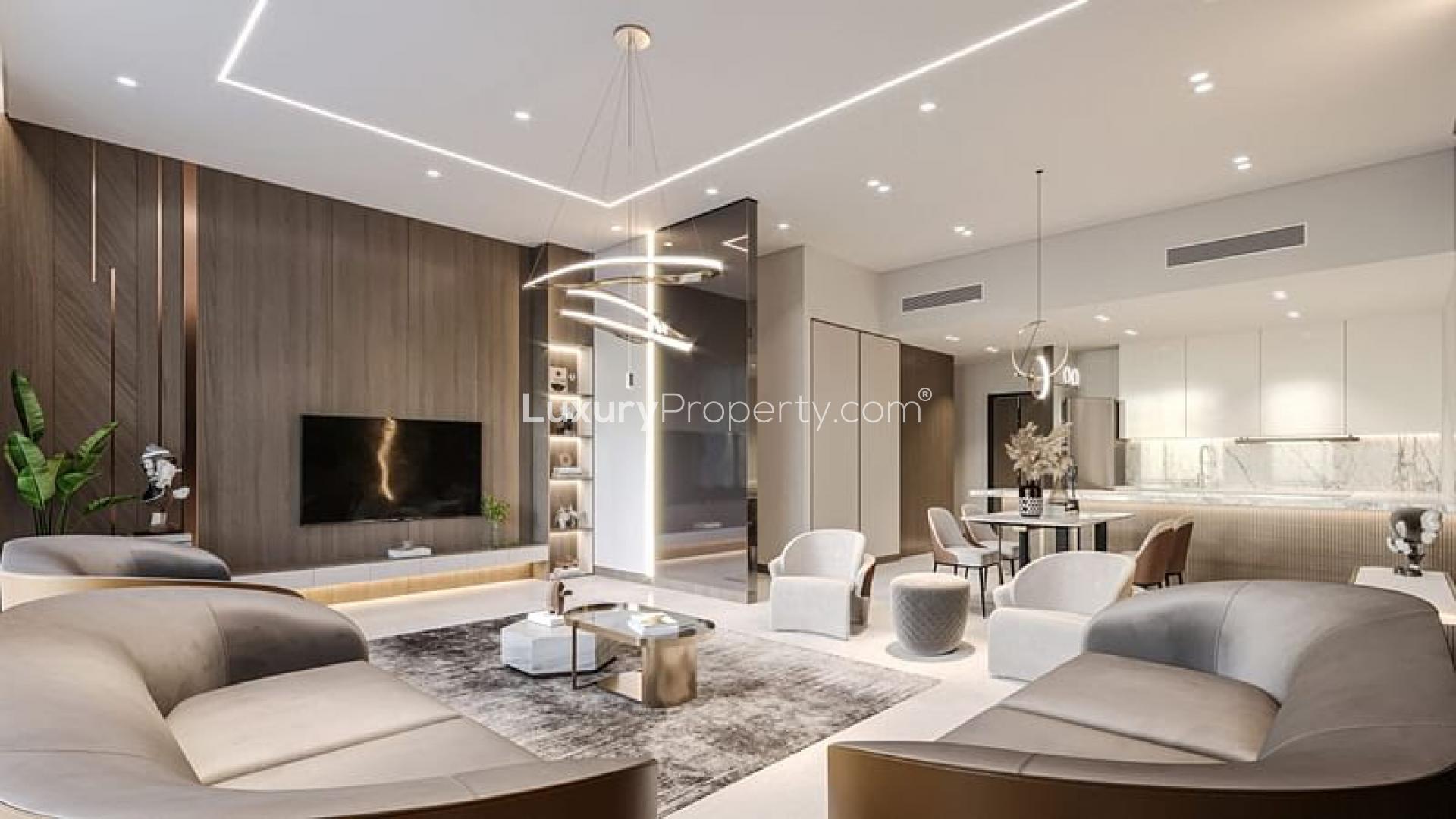 Luxurious reception area of 555 Park Views apartment in Jumeirah Village Triangle