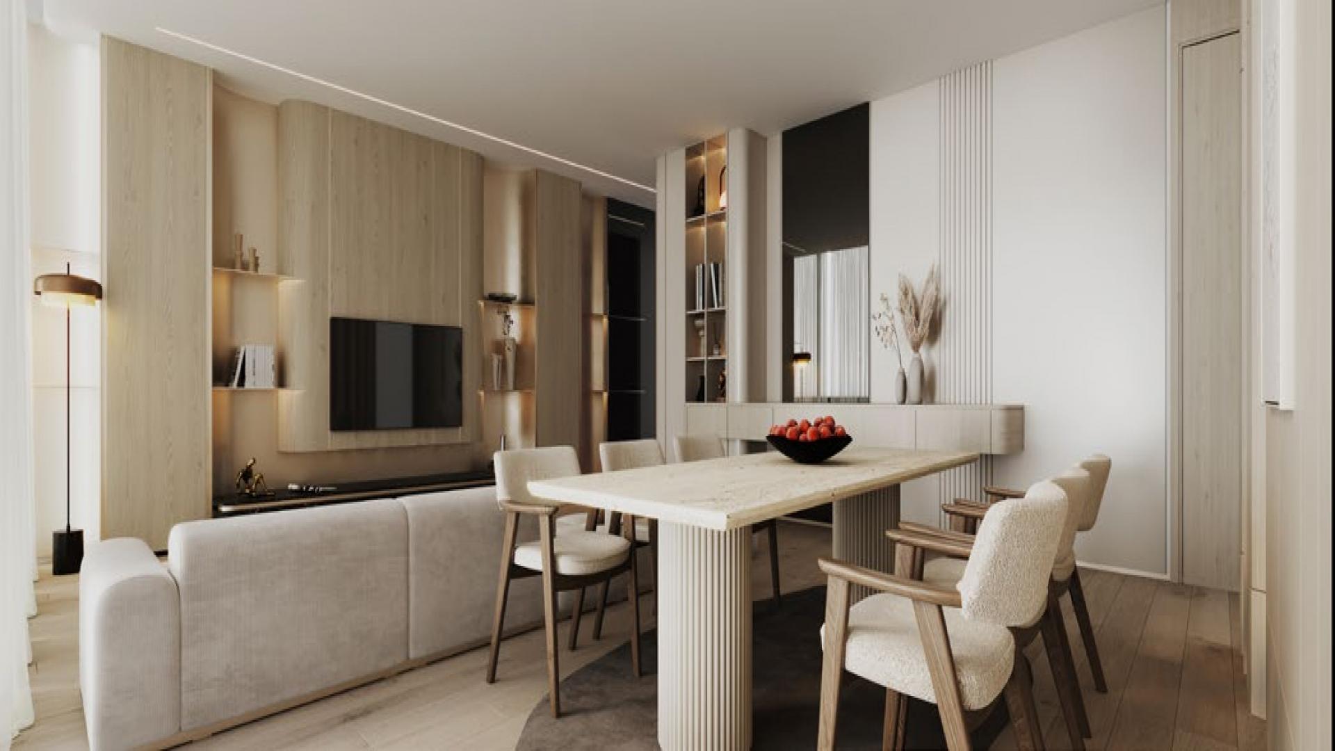 Modern living room in 1-bedroom apartment, Binghatti Hills, Dubai Science Park, for sale