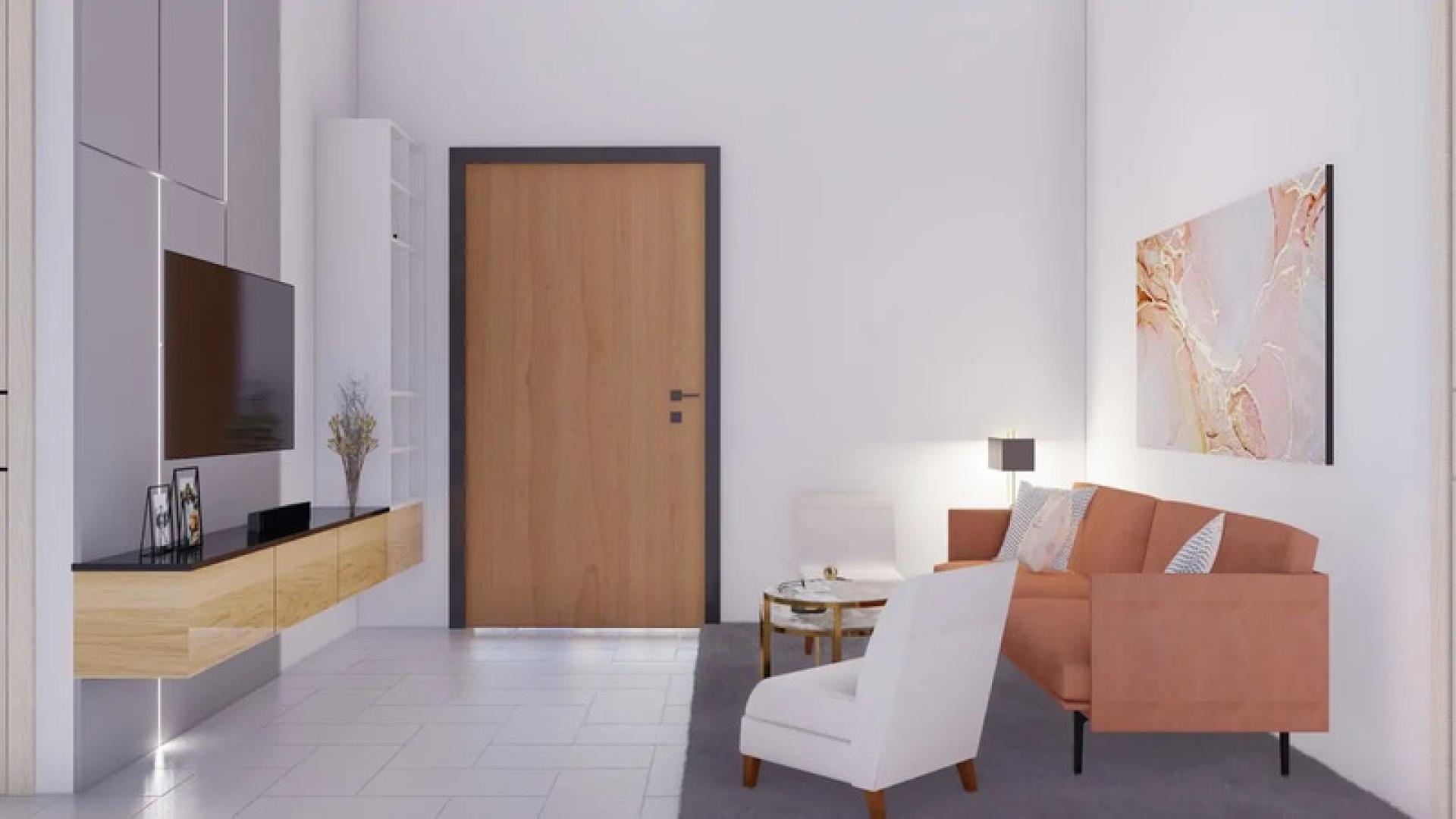 Sophisticated open-plan living area in Park Lane one-bedroom apartment, Jumeirah Village Circle