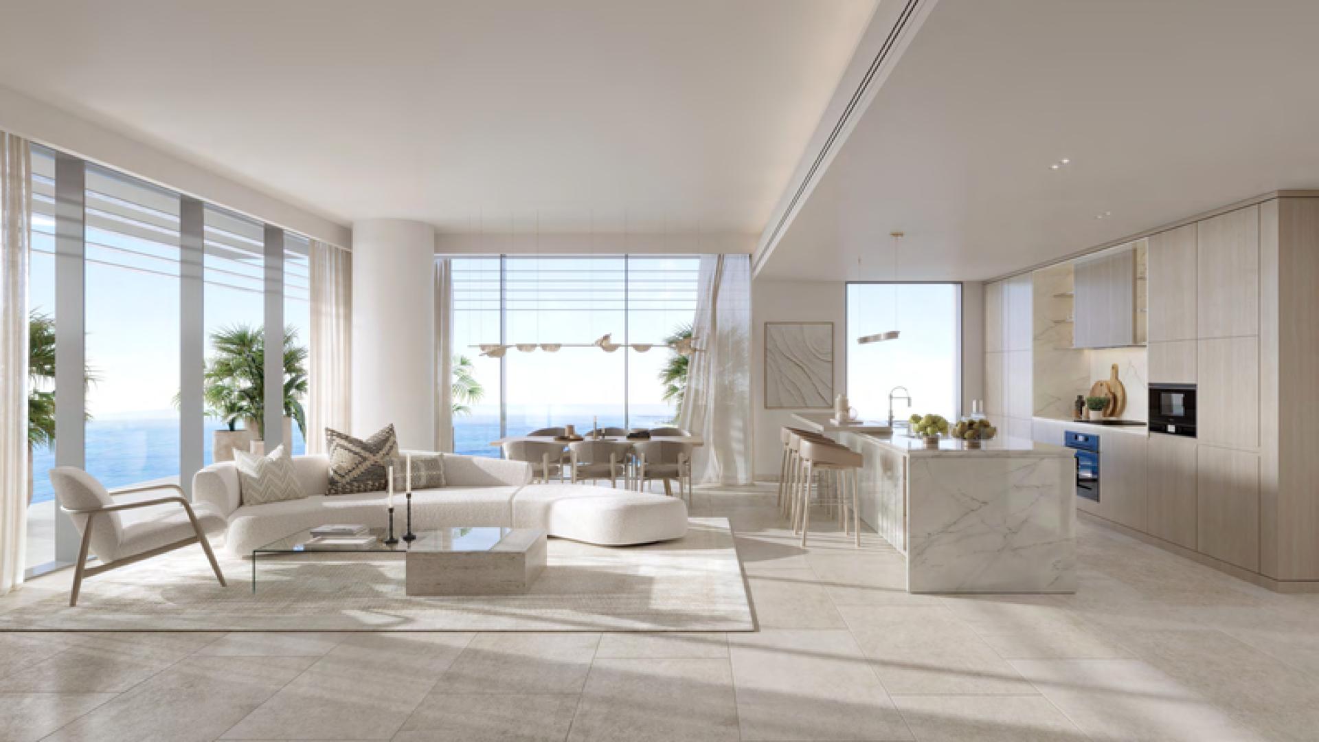 Luxury beachfront pool and sunset view at Playa Del Sol, Al Marjan Island apartment