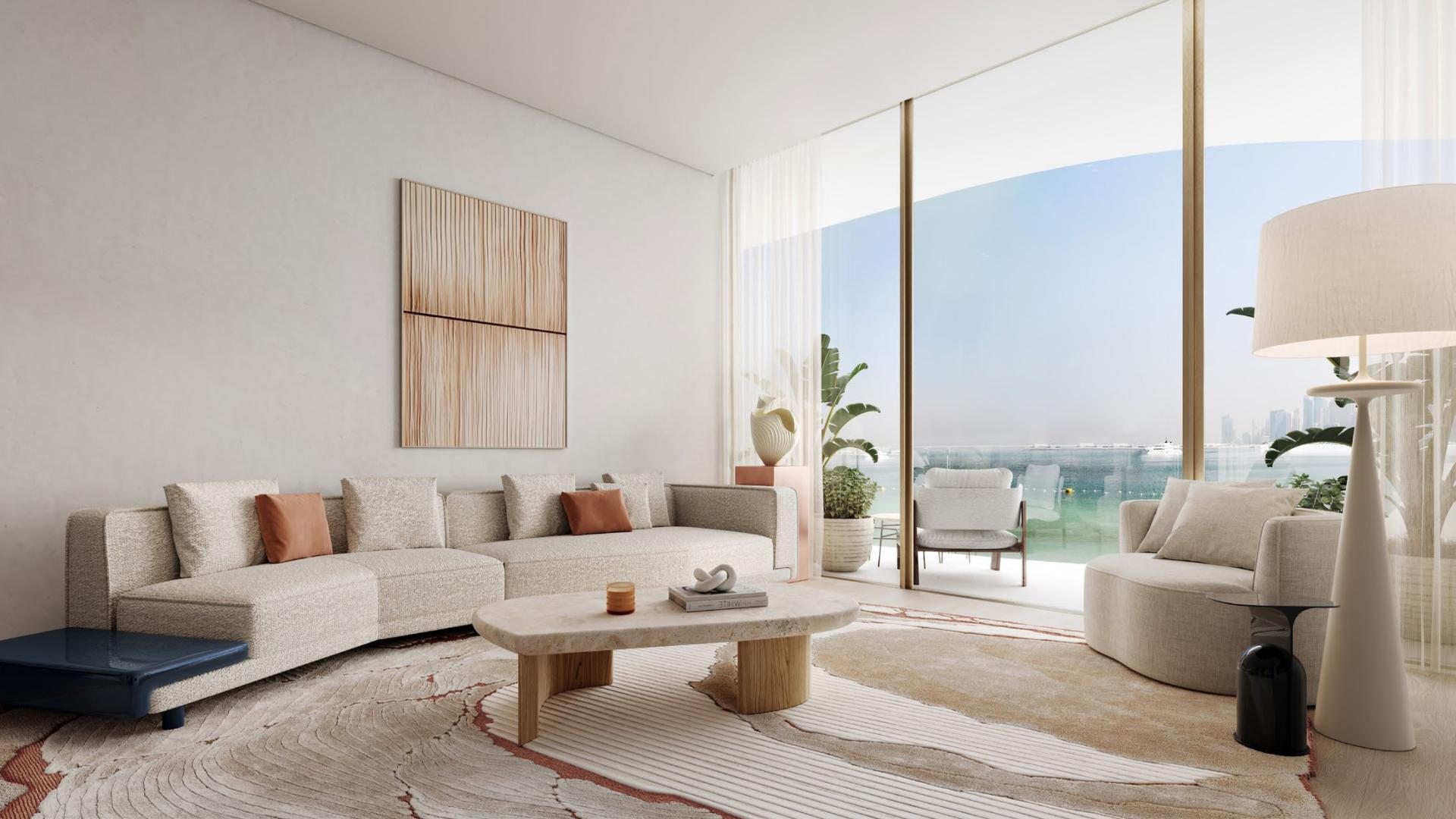 "Modern living room with panoramic windows in Dubai Harbour apartment, LP42979, for sale.",Luxurious living room with sea view in Dubai Harbour apartment for sale, LP42979
