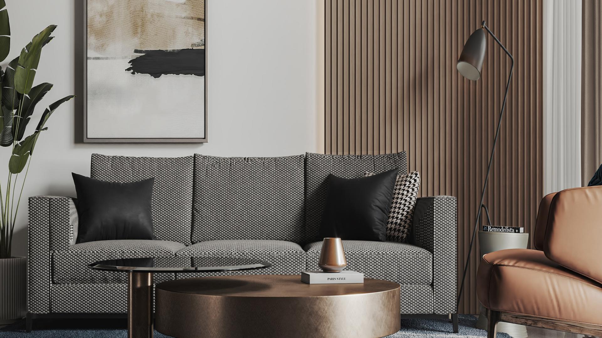 "Modern high-rise apartment building in Franck Muller Vanguard, Dubai Marina, for sale.",Modern living room in Franck Muller Vanguard, Dubai Marina apartment, featuring stylish decor and furniture