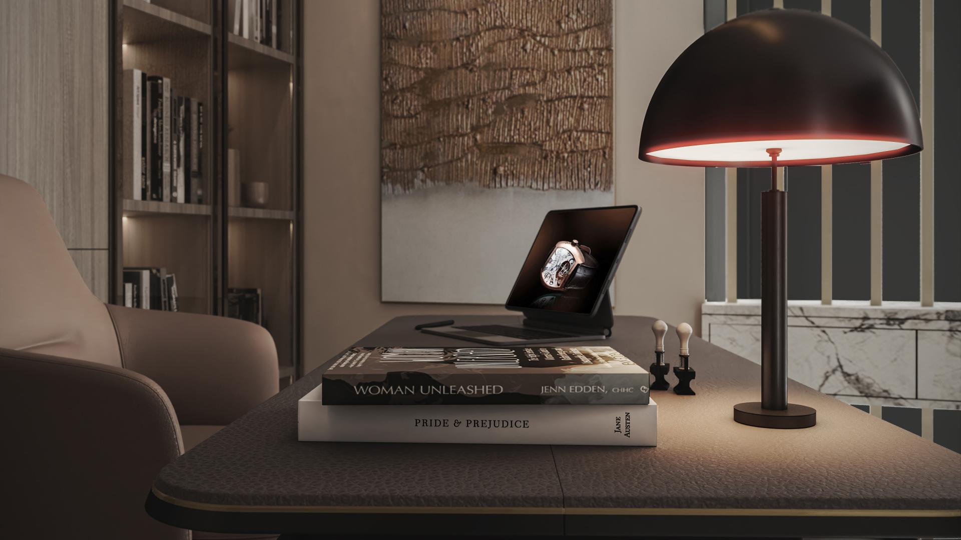 Modern study area in 1-bedroom apartment, Franck Muller Vanguard, Dubai Marina for sale