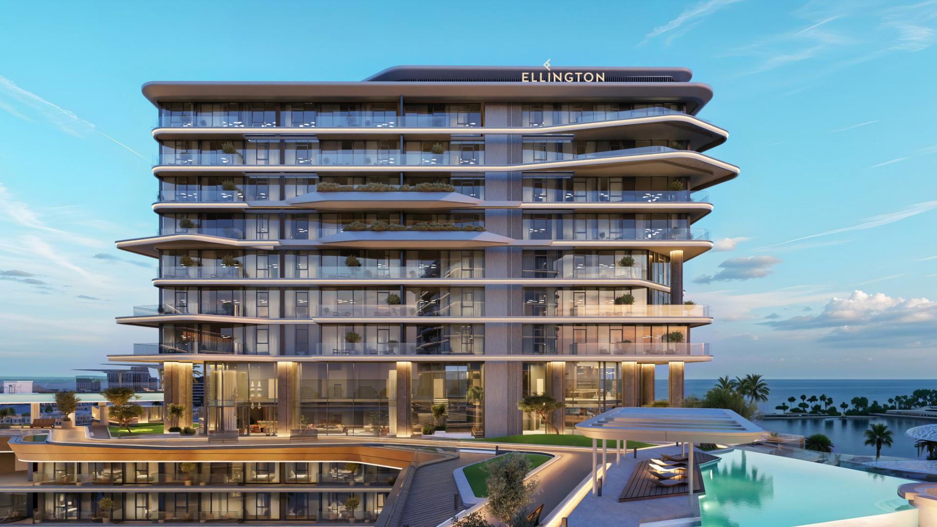 Aerial view of beachfront apartment complex in Costa Mare, Al Marjan Island, RAK