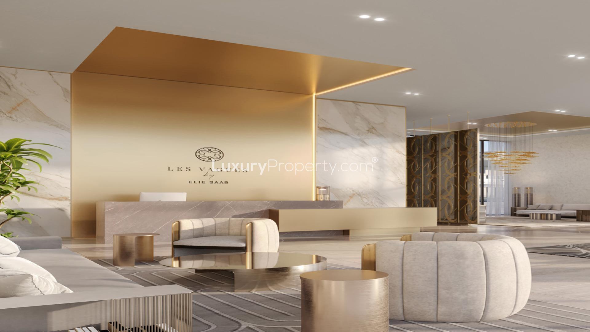 Luxury waterfront apartment terrace with stunning sea views in Les Vagues, Doha