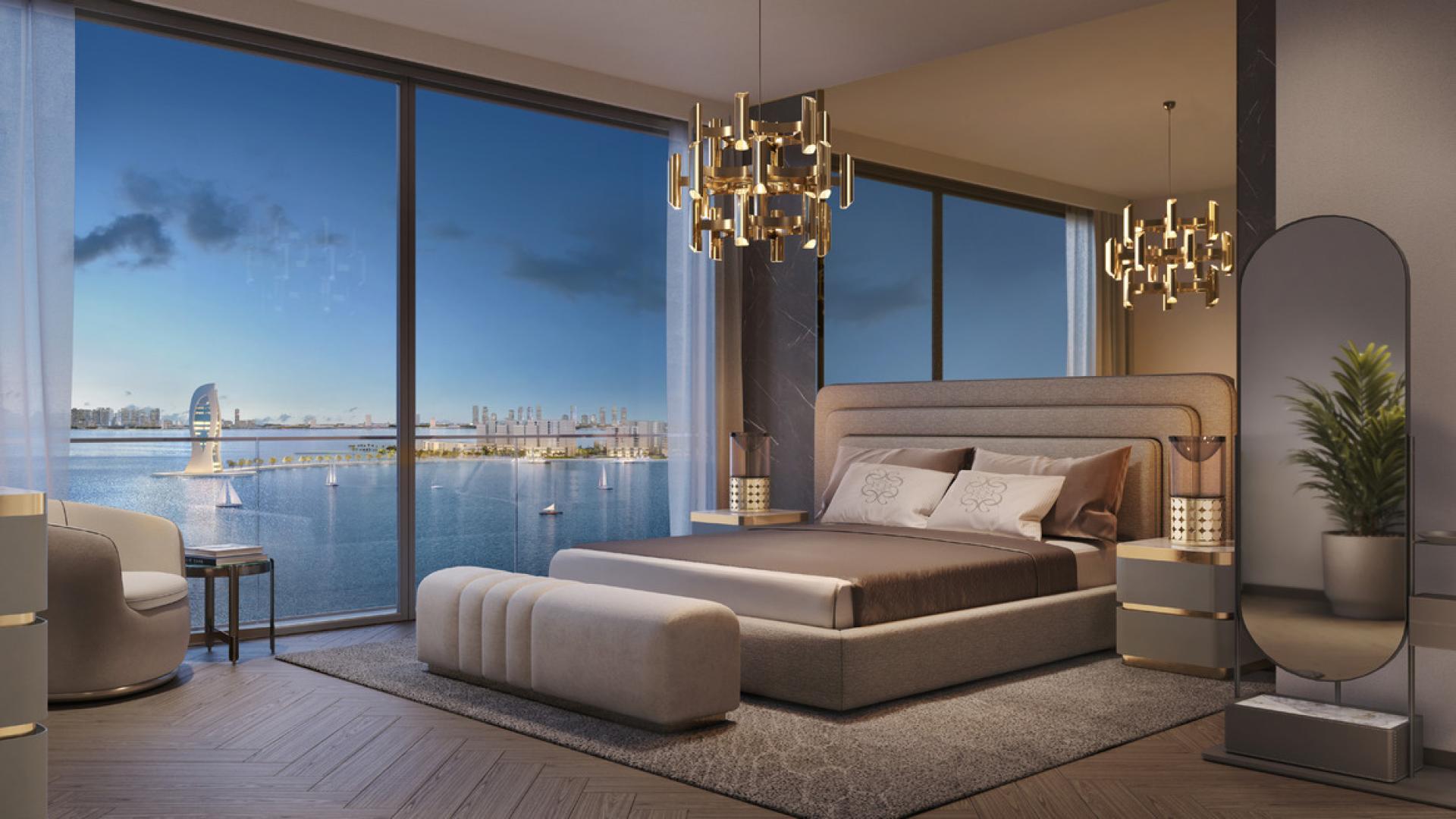 Waterfront apartment terrace view at L’Horizon, Qetaifan Island North, with luxury seating area