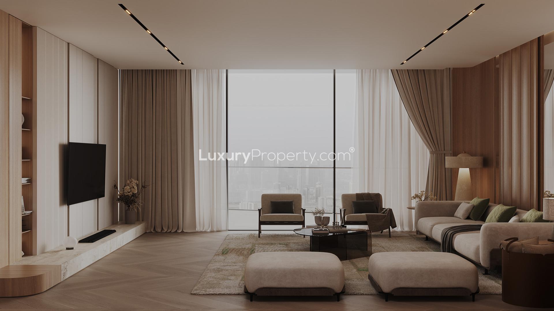 Modern bedroom in 1-bedroom apartment, Binghatti Grove, JVC, with stylish decor and natural light