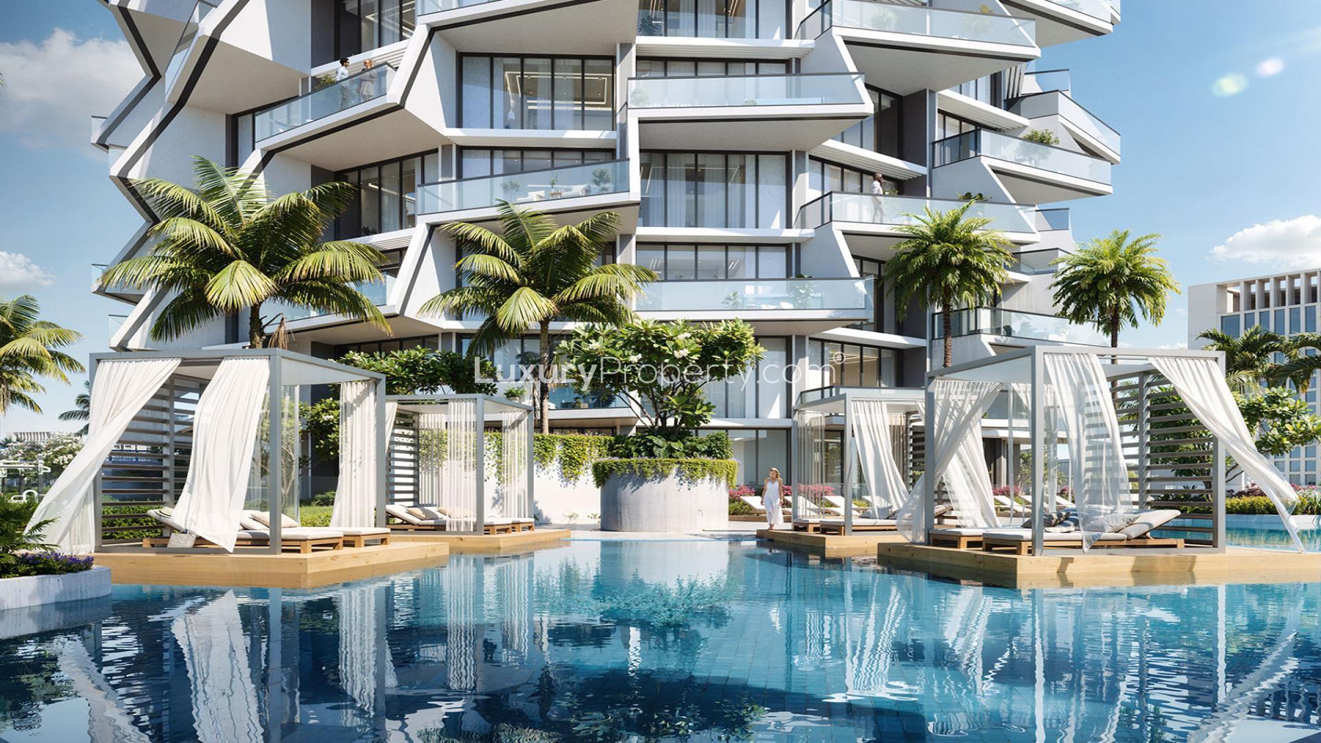 N/A,Luxurious poolside view at Binghatti Grove apartment, Jumeirah Village Circle, for sale