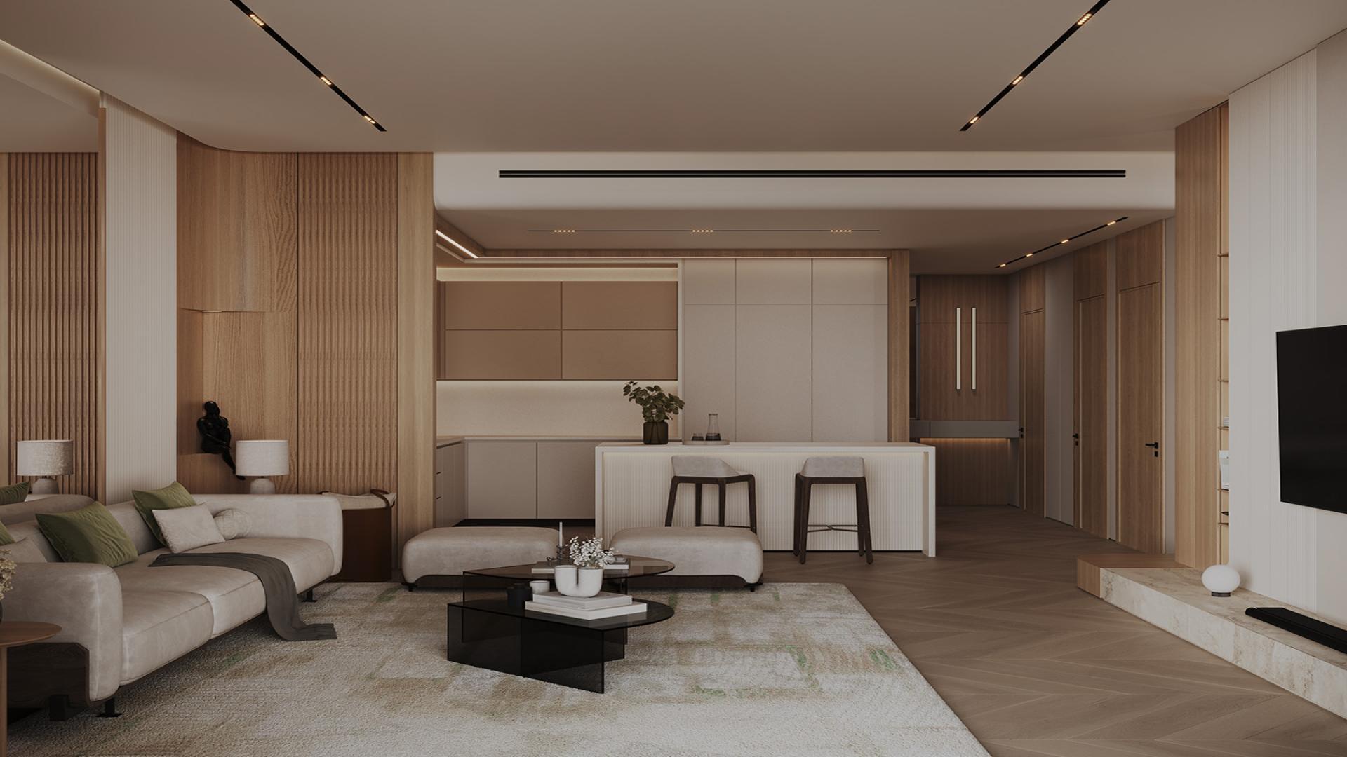 "Modern Binghatti Grove apartment exterior with lush gardens in Jumeirah Village Circle, Dubai.",Stylish bedroom in Binghatti Grove, Jumeirah Village Circle apartment for sale, Ref No: LP45646