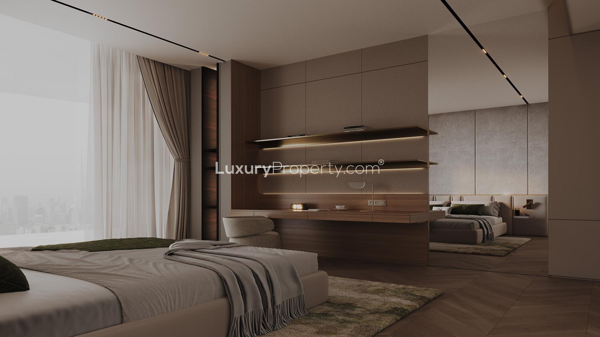 Modern living room in 1-bedroom Binghatti Grove apartment, Jumeirah Village Circle, for sale