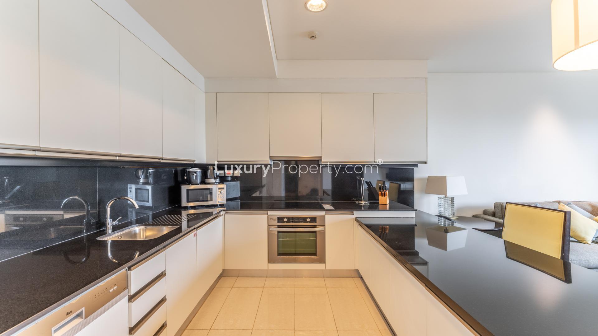 Furnished bedroom with city view in JW Marriott Hotel Marina, Dubai Marina apartment