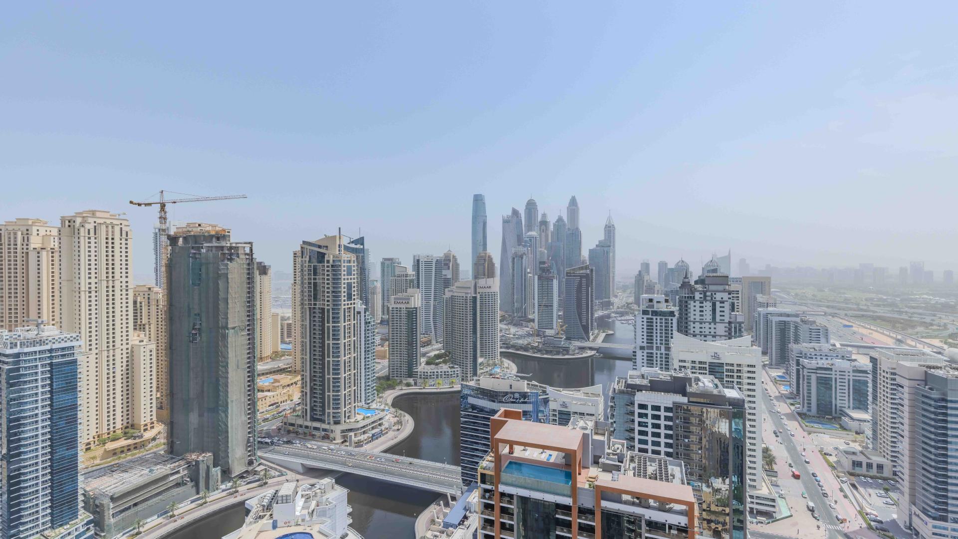 Furnished living room in high-floor JW Marriott Marina apartment, Dubai Marina, for sale