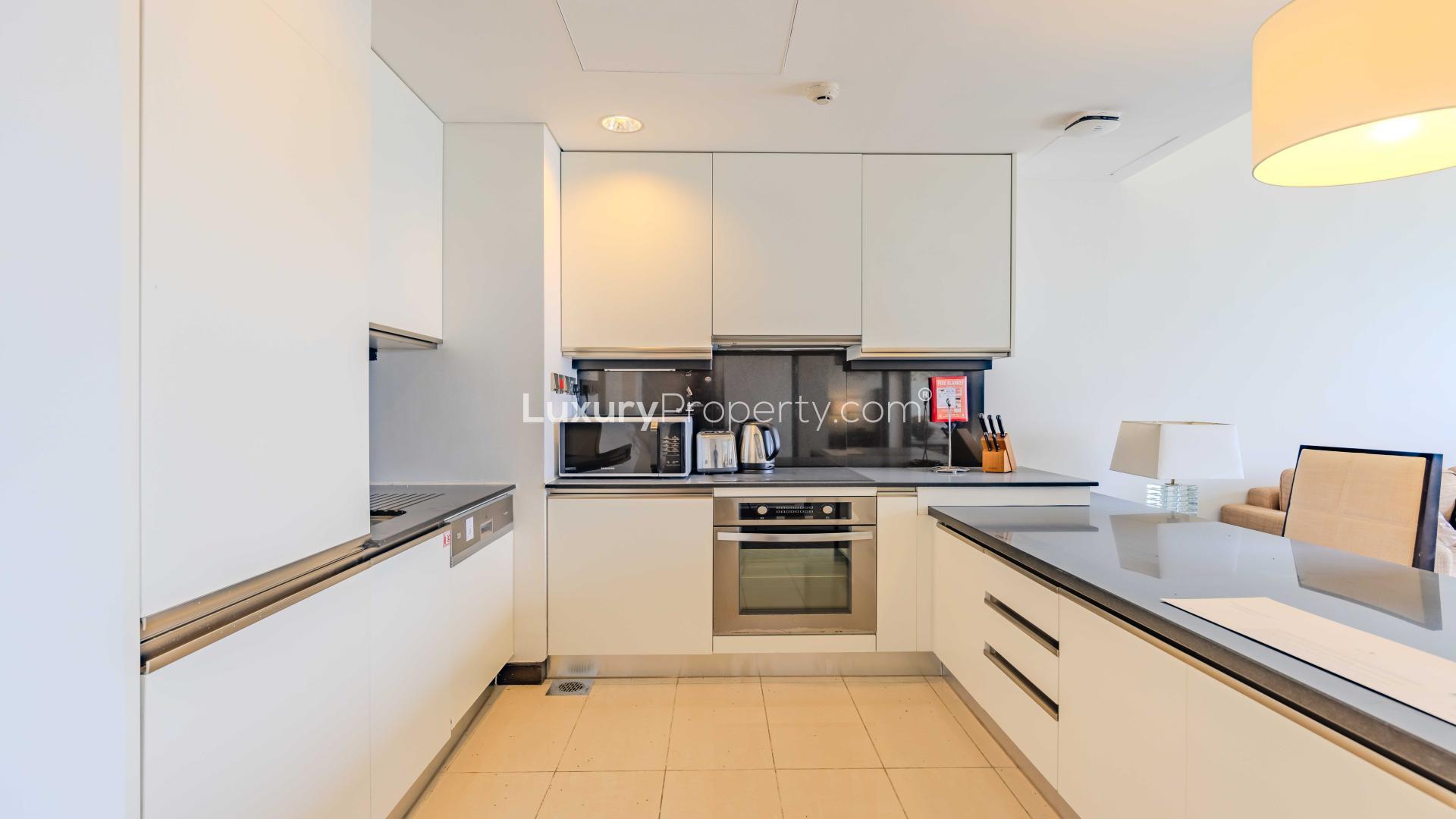 Furnished living area in high-floor 1-bed apartment, JW Marriott, Dubai Marina