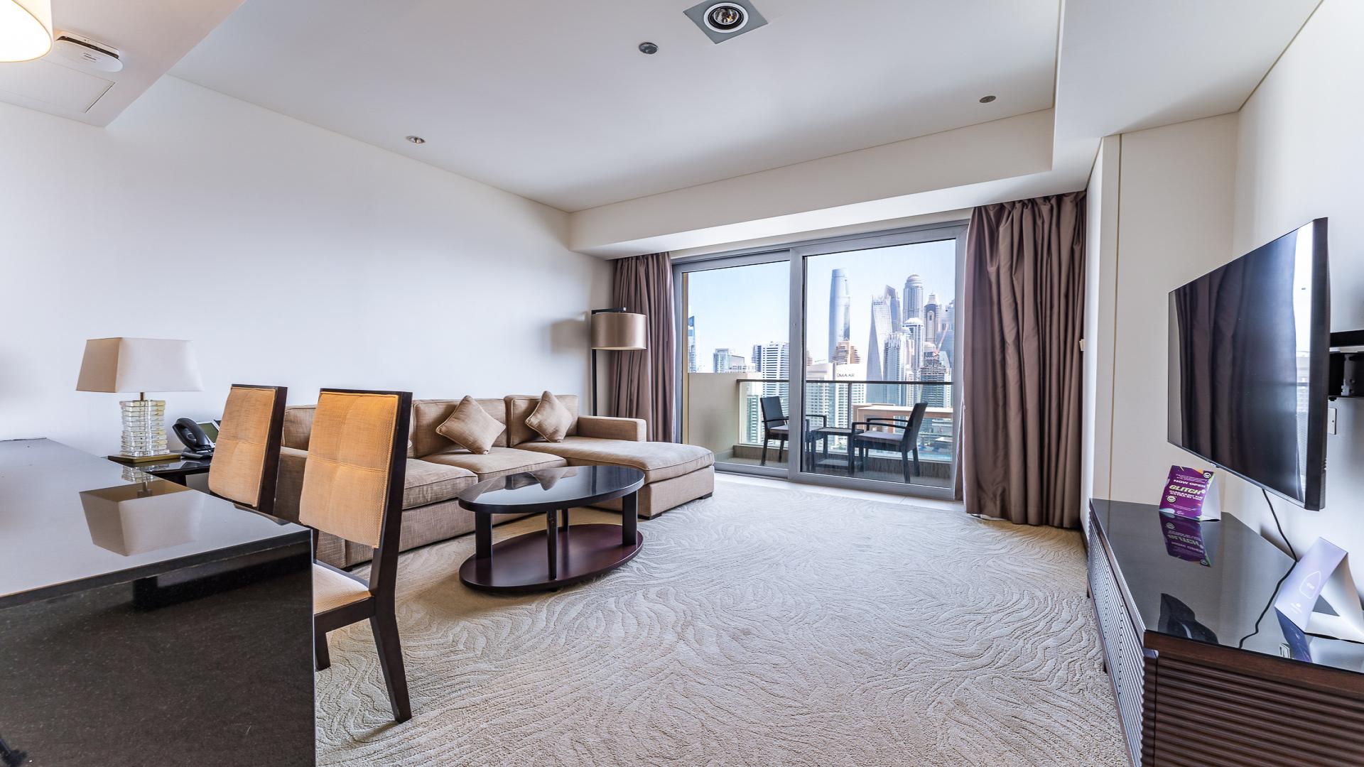 Vacant apartment living room with marina views, Dubai Marina, JW Marriott Hotel Marina