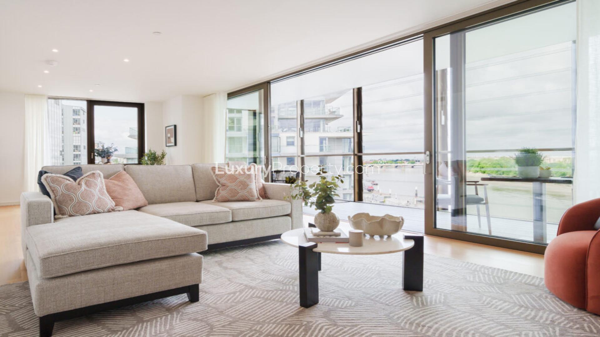 Stylish open-plan living area in Nine Eastfields, Wandsworth, with river views and modern decor